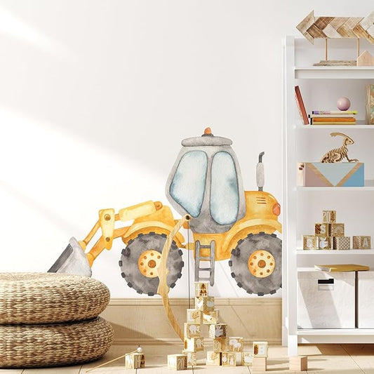 Construction Front End Loader Wall Decal for Boys Room, Tractor Peel Stick Removable Fabric Construction Truck Wall Sticker, Nursery or Playroom Decor, Repositionable (30 inch: 19" Tall x 30" Wide)