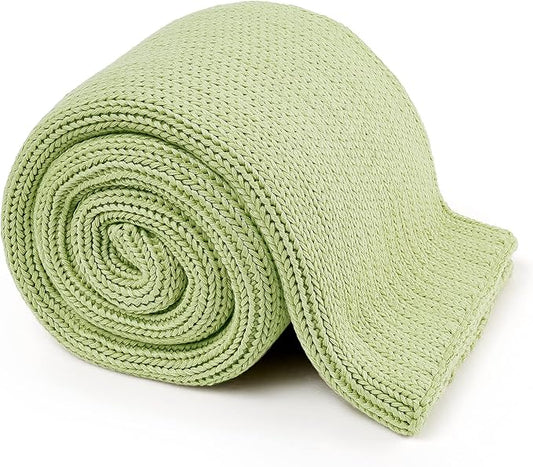 Guohaoi Knitted Weighted Blanket for Adults (Light Green 60"x80" 25lbs) No Beads Cooling Throw Blanket for Hot Sleepers, Home Decor Breathable Chunky Knit Heavy Blanket Use on Queen/King Size Bed