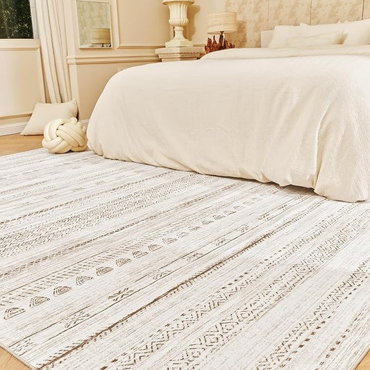 6x9 Area Rugs for Living Room Machine Washable Rug Distressed Indoor Carpet Neutral Moroccan Boho Rug Ultra Soft Area Rug for Bedroom Dining Room Playroom Office, Brown