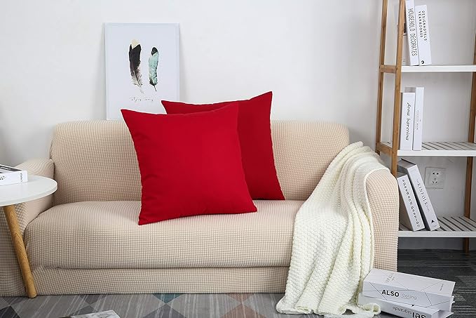 TangDepot Handmade Decorative Solid 100% Cotton Canvas Throw Pillow Covers/Pillow Shams, (20" x20" , Christmas Red, 1 Count (Pack of 1))