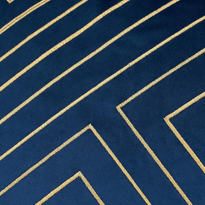 Avigers 12 x 20 Inch Navy Blue Gold Striped Geometric Lines Embroidery Velvet Cushion Case Luxury Modern Lumbar Throw Pillow Cover Decorative Pillow for Couch Living Room Bedroom Car 30 x 50cm