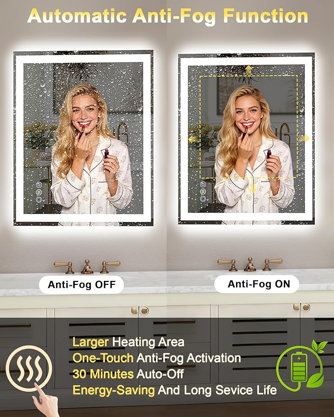 20"x 28" LED Bathroom Mirror, 3 Colors Vanity Mirror with Lights, Front and Backlit Bathroom Mirror with Lights, LED Smart Mirror for Bathroom, Tempered Glass, Anti-Fog, Stepless Dimmable, Memory(ETL)
