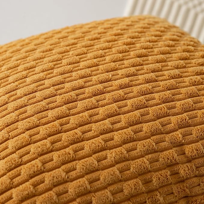 Kevin Textile Throw Pillow Covers Soft Corduroy Decorative Set of 2 Boho Striped Pillow Covers Pillowcases Farmhouse Home Decor for Couch Bed Sofa Living Room 16x16 Inch Golden Yellow