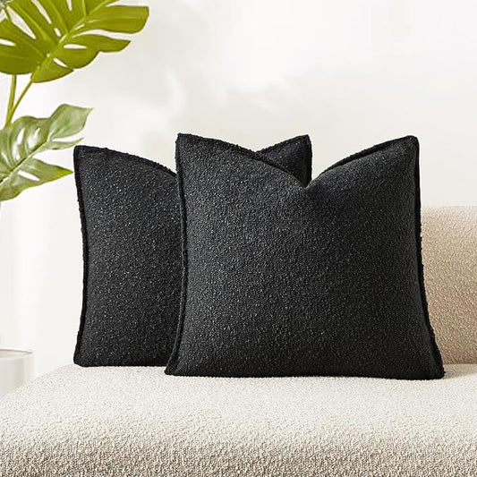 JUSPURBET Black Decorative Pillow Covers 18x18 Set of 2 Throw Pillow Covers for Couch Sofa Bed Cozy Boucle Textured Cushion Covers Cases with Hidden Zipper for Living Room Home Decor