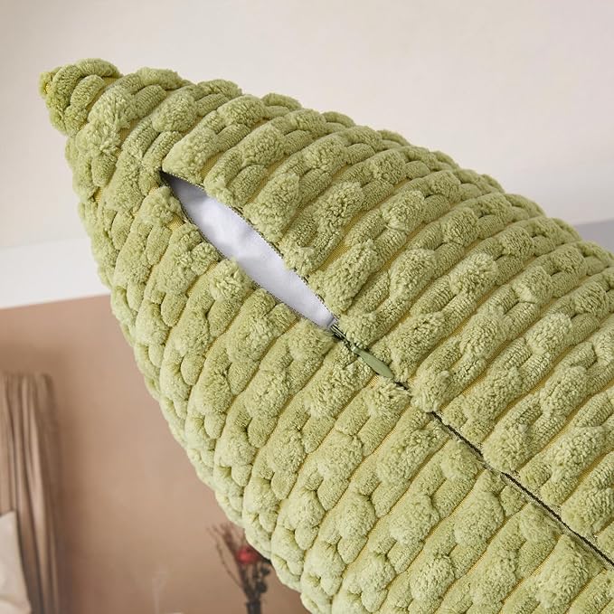 Kevin Textile Spring Decorative Pillow Covers Set of 2 Striped Plush Corduroy Pillows Pillowcases Boho Home Decor Cushion Covers for Couch Sofa Bed Living Room 20x20 Inch, Grass Green