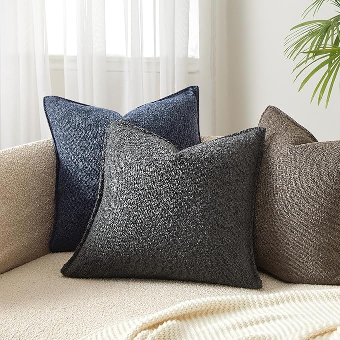 JUSPURBET 24x24 Pillow Covers Set of 2 Decorative Throw Pillow Covers Case for Couch Sofa Bed Soft Boucle Textured Cushion Covers with Hidden Zipper for Home Decor Living Room,Dark Grey