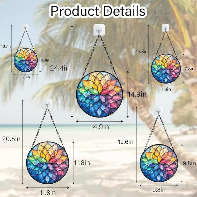 DASTOLL Stained Glass Window Hanging, Colorful Flower Petals Sun Catchers Diamond Glass Panel Hangings Suncatcher Decor for Birthday for Women, Men, Wife, Aunt, and Mom 7.8 in