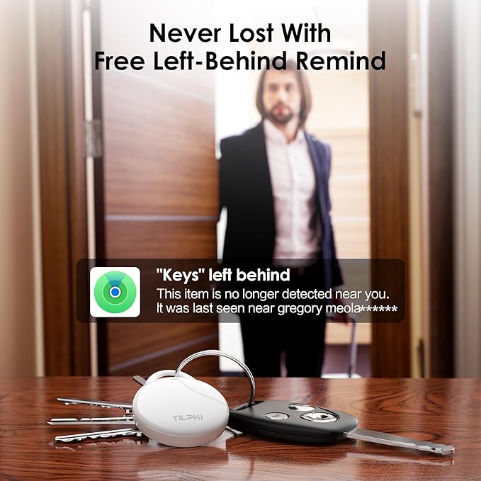Air Tracker Tags-4 Pack: Bluetooth Tracker Works with Apple Find My (iOS Only), Key Tags and Smart Tag Locator for Luggage, Backpack, Suitcases, Pets, Replaceable Battery(White)