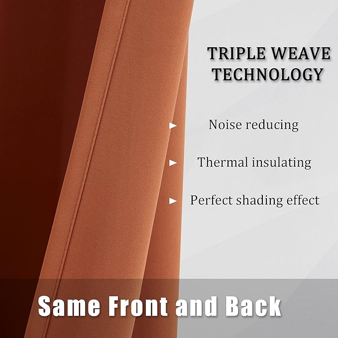 DUALIFE 96 Inch Curtains for Living Room Burnt Orange Rust Curtains for Bedroom Thermal Insulated Grommet Window Treatment Panels 52 x 96 Inch Length