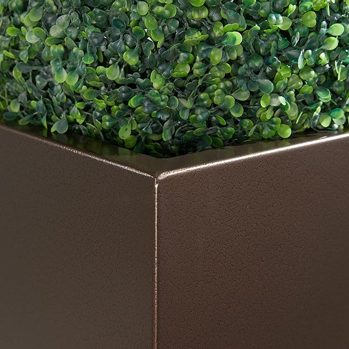 Wallowa Large Planter for Outdoor Plant 14Lx14Wx30H Inches Metallic Heavy Tall Planter Box for Outdoor & Indoor, Rectangular Flowerpot 25Lbs/PC, Espresso, No Assembly and Seamless, Set of 2