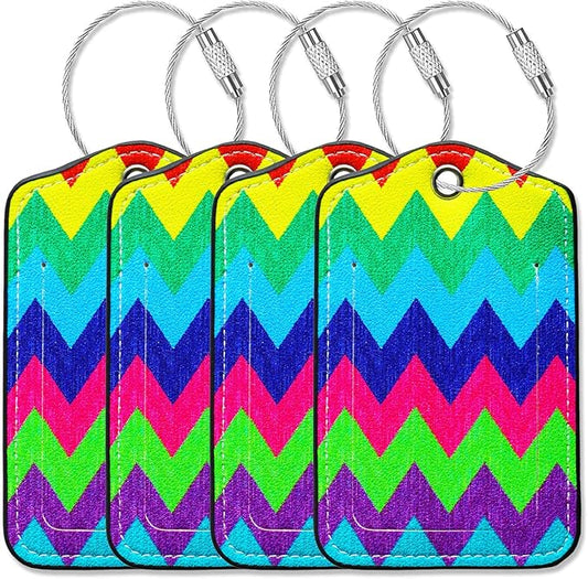 Luggage Tags for Suitcases-Colorful Luggage Tag 4 Pack with Loops Cute Bag/Backpack/Suitcase Tags Bulk Travel Essentials for Flying