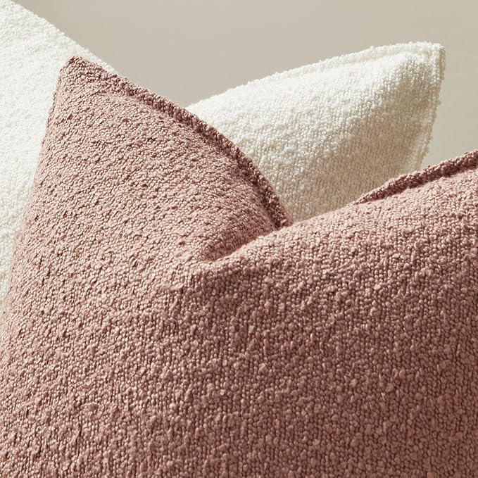 JUSPURBET 24x24 Throw Pillow Covers Set of 2 Decorative Pillow Covers for Couch Sofa Bed Cozy Boucle Textured Cushion Covers Cases with Invisible Zipper for Living Room Home Decor,Jam