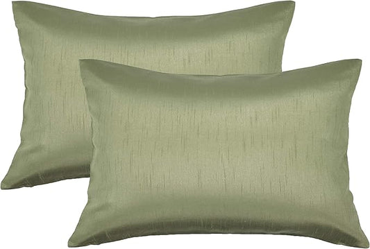 Aiking Home 12x18 Inches Faux Silk Rectangular Throw Pillow Cover, Zipper Closure, Sage (Set of 2)