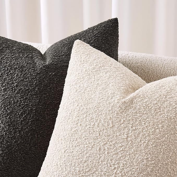 ANRODUO Pack of 2 Textured Boucle Throw Pillow Covers Soft Oatmeal Decorative Accent Solid Pillow Cases Cozy Modern Couch Cushion Case for Chair Sofa Bedroom Living Room Home Decor, 18 x 18 Inch