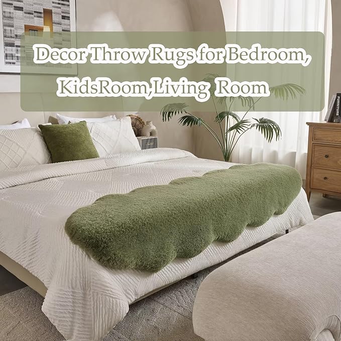 1700GSM Fuzzy Faux Sheepskin Fur Area Rug,Extra Soft Faux Fur Mat,Fluffy Shaggy Fur Rug for Bedroom Living Bedside Rug Room Decor-Sage Green, 4 x6 ft