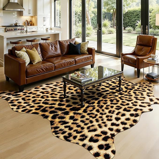 AROGAN Premium Leopard Print Rug 5.2x6.2 Feet, Faux Fur Cheetah Rug, Non-Slip Animal Print Hide Leopard Skin Area Rug for Bedroom Living Room Home Decor