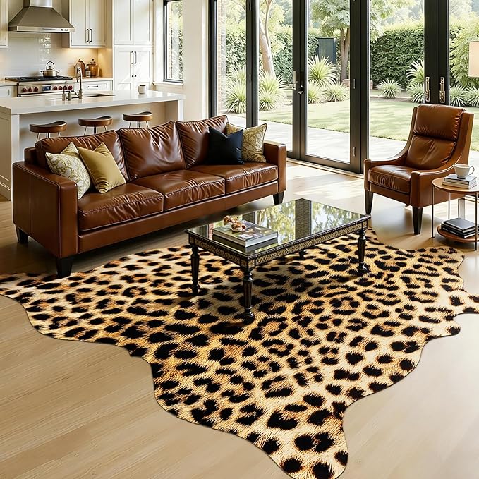 AROGAN Premium Leopard Print Rug 6.2x7 Feet, Faux Fur Cheetah Rug, Non-Slip Animal Print Hide Leopard Skin Area Rug for Bedroom Living Room Home Decor