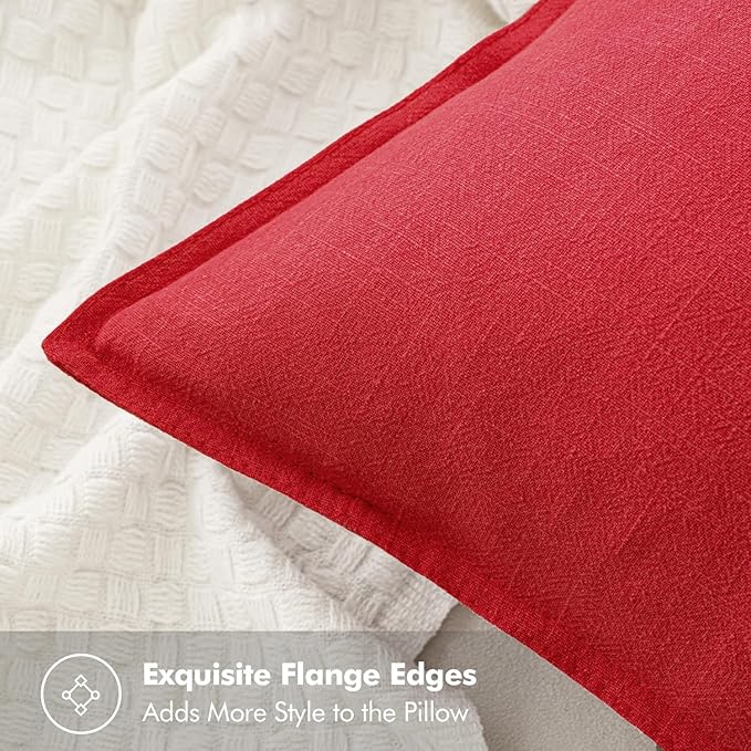 MIULEE Christmas Decorative Linen Pillow Covers 20x20 Inch Red Boho Farmhouse Neutral Couch Throw Pillows for Bed Pack of 2 Accent Modern Pillowcase Sofa Livingroom Home Decor