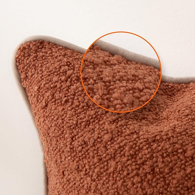 Amazon Basics Boucle Throw Pillow Covers for Couch, Living Room, Home Decor with Hidden Zipper, Brown, 18×18in, Pack of 2