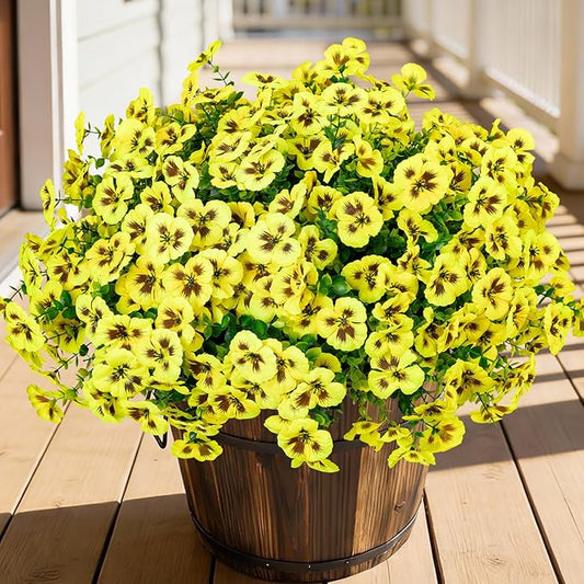 Artificial Flowers, 24 Bundles, Decorative Bouquets for Home, Wedding, Garden, Office Decor (Yellow)