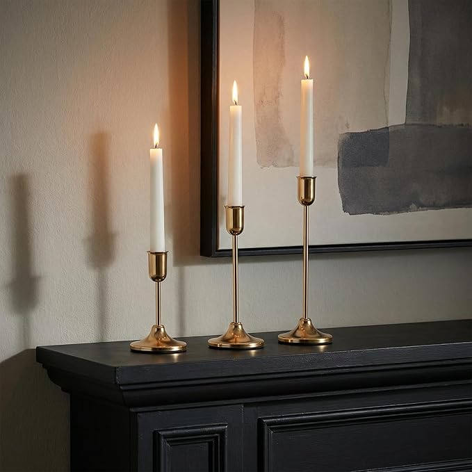 27 Pcs Gold Candlestick Holders Set - Vintage Brass Taper Candle Holder for Pillar Candles - Modern Decorative Centerpiece for Wedding Fireplace Mantel Decor - Cozy Atmosphere Housewarming Gift