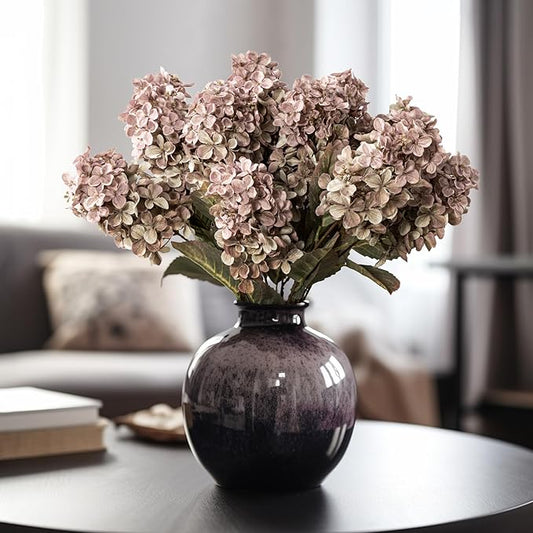 Fake Flowers Hydrangea Silk Flowers with Stems,Brown Flowers Fall Hydrangea Artificial Flowers,Winter Flowers Artificial for Decoration Vase Indoor and Outdoor 24"（Brown ） 8PCS Wthout Vase