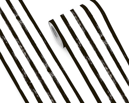 FLFK Wallpaper Border - Black and White Striped Wall Borders Decal Peel and Stick Trim 9" x 240"