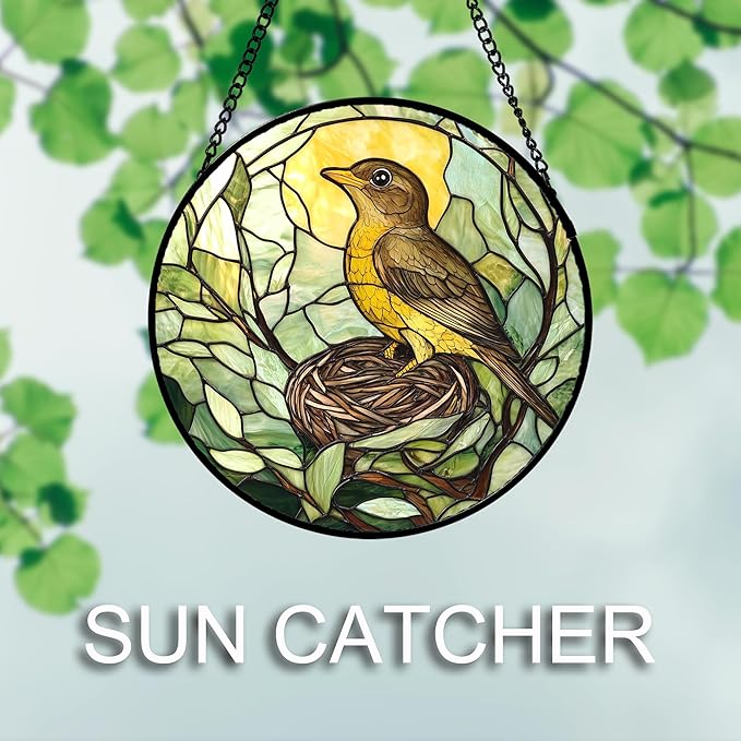 DASTOLL Stained Glass Window Hanging 4 Pcs Set Bird Theme On Branch Large 11.8" - Cardinal Suncatcher Door Garden Sun Catcher Decor Birthday Christmas for Mom Woman Nana Men