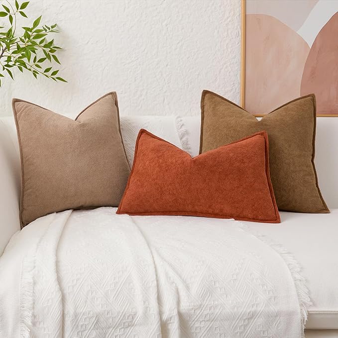 Kevin Textile Waterproof Decorative Pillow Covers Brown 16x16 Inch Pack of 2 Soft Boucle Textured Throw Pillowcases Elegant Accent Pillows for Couch Sofa Chair Bed Home Decor Indoor Outdoor