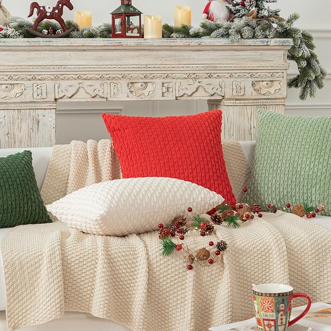 Kevin Textile Pack of 2 Corduroy Decorative Throw Pillow Covers 22x22 Inch Soft Boho Striped Pillow Covers Modern Farmhouse Home Decor for Spring Sofa Living Room Couch Bed Cream White