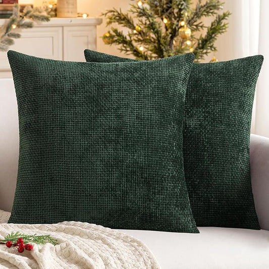 MIULEE Pack of 2 Christmas Green Couch Throw Pillow Covers 18x18 Inch Modern Boho Accent Decorative Pillow Covers Soft Chenille Farmhouse Cushion Covers for Home Decor Bed Sofa Living Room