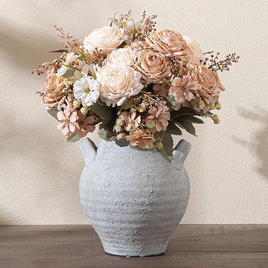 Ceramic Flower Vase, 7.36 Inch Rustic Farmhouse Vases Decorative Vintage Vase for Home Decor Table Living Room Kitchen Bedroom Shelf Mantel Wedding Centerpiece
