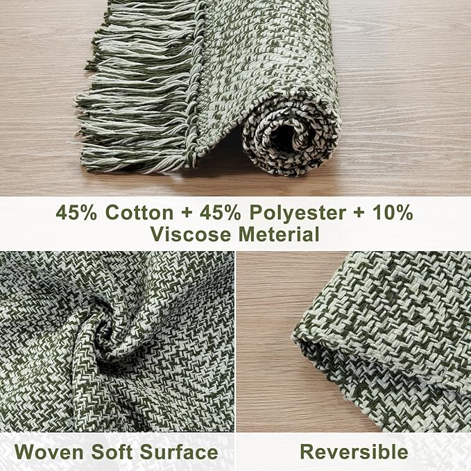 Collive Long Hallway Runner - Olive Green/Cream Braided Woven Kitchen Rug, 2.6' x 8', Washable Indoor Entryway Carpet for Bedroom Doorway