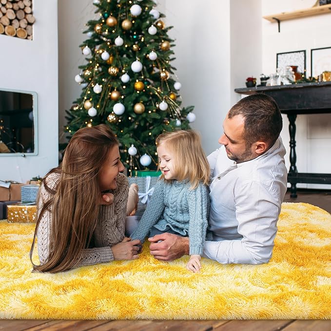 8x10 Large Area Rugs for Living Room, Ultra Fluffy Shag Rug for Bedroom, Modern Plush Soft Carpet for Girls Boys Kids Room Dorm Fuzzy Non Slip Rug for Home Decor Aesthetic, Tie-Dyed Yellow