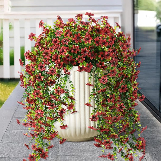 Artificial Hanging Flowers for Outdoors, 2 Pcs Fake Hanging Faux Plants Flowers Spring Summer Decor, UV Resistant Artificial Realistic Flower for Front Door Porch Planter Patio Garden(Brown)