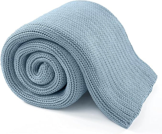 Guohaoi Knitted Weighted Blanket for Adults (Haze Blue 48"x72" 15lbs) No Beads Cooling Throw Blanket for Hot Sleepers, Home Decor Breathable Chunky Knit Heavy Blanket Use on Full Size Bed