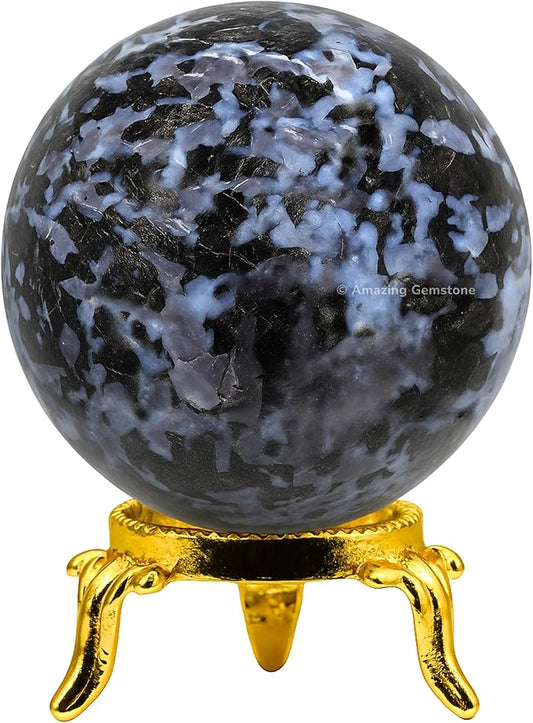 Amazing Gemstone Indigo Gabbro Crystal Ball with Stand - 1.5 Inches Crystal Sphere Meditation Balls for Witchcraft and Decorative Balls