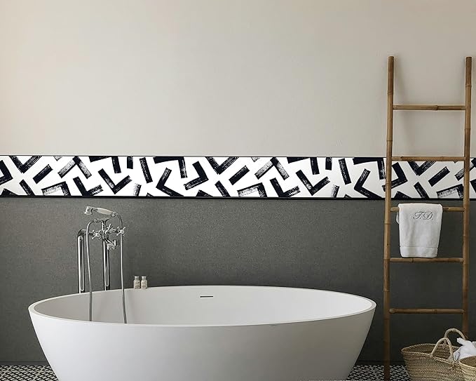 FLFK Black and White Design Wallpaper Border - Peel and Stick Wall Paper, Self Adhesive Removable PVC Borders Sticker, Modern Waterproof Trim for Home Decor, 10" x 240"
