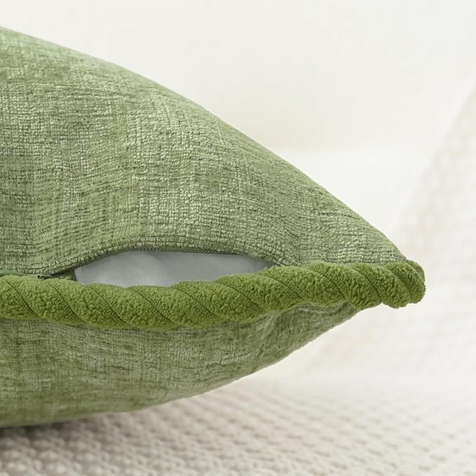 CaliTime Decorative Couch Throw Pillow Covers 20 X 20 Inches Pack of 2 Cozy Chenille Piping Edge Cushion Cases for Sofa Bed Living Room Home Sage Green