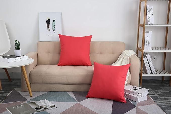 TangDepot Cotton Solid Throw Pillow Cover, 12 inch x 12 inch, Coral