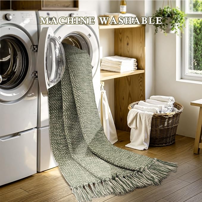 Collive Long Hallway Runner Rug 2.6' x 10', Washable Runner Indoor Entryway Runner Rug, Braided Woven Kitchen Runner Rugs Natural/Green Reversible Bedroom Carpet for Laundry Room Doorway
