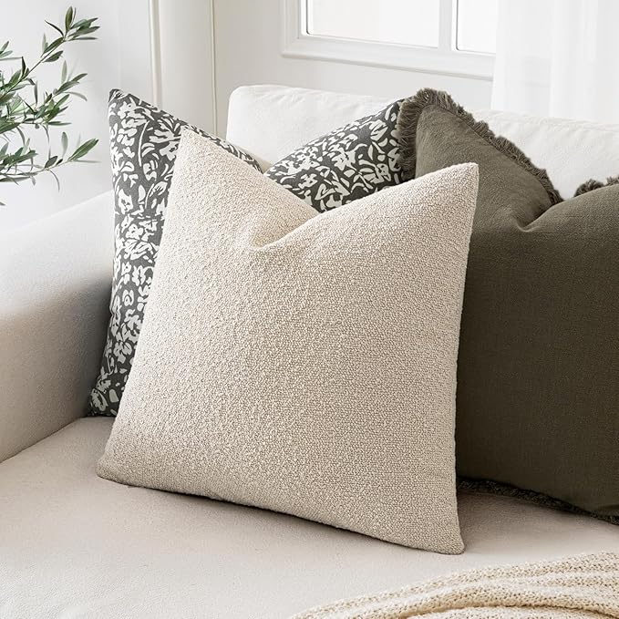 MIULEE 12x20 Inch Christmas Decorative Lumbar Throw Pillows for Bed Set of 2 Textured Boucle Neutral Winter Throw Pillow Covers Natural Beige Accent Solid Couch Pillowcases Sofa Livingroom Home Decor