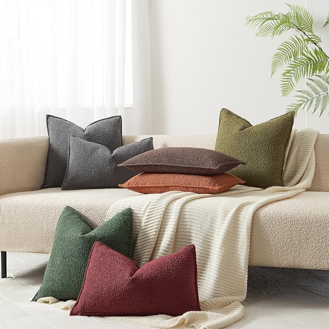 JUSPURBET Green Decorative Pillow Covers 12x20 Set of 2 Throw Pillow Covers for Couch Sofa Bed Cozy Boucle Textured Lumbar Cushion Covers Cases with Hidden Zipper for Living Room Home Decor