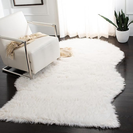 SAFAVIEH Faux Sheep Skin Collection 5' x 8' Ivory FSS115A Silken Glam 2.35-inch Thick Area Rug