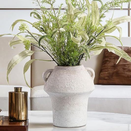 Vase for Flowers - Small Ceramic Vases for Decor - White Vases for Centerpieces - Farmhouse Vases for Pampas Grass, Decorative Vase for Bouquet, Lyeec Clay Pottery Rustic Terracotta Vase