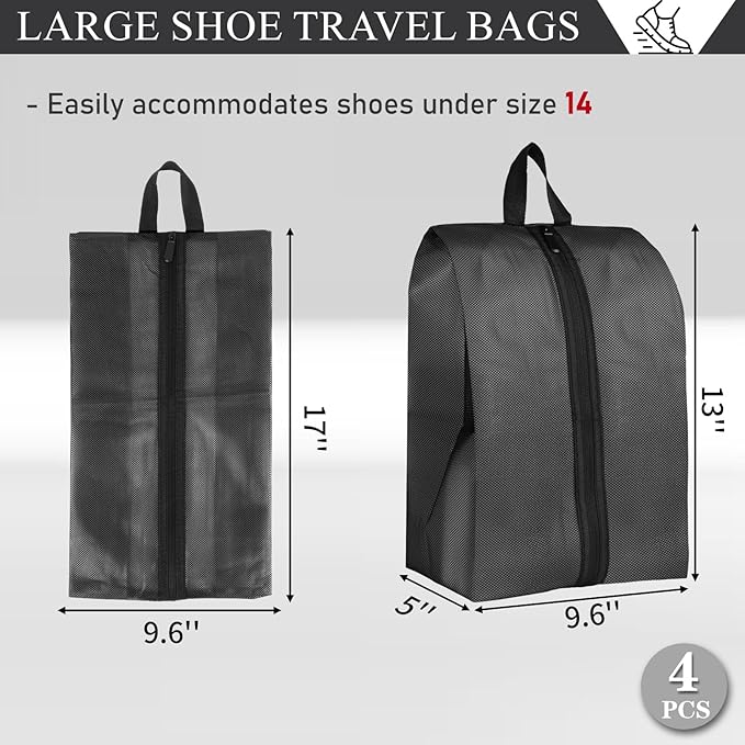 Shoe Bags for Travel, Set of 4 Pack Shoe Travel Bags for Packing, Large Waterproof Portable Travel Shoe Bag with Zipper Travel Gym Soccer Sneaker Golf Dance Essentials for Women and Men