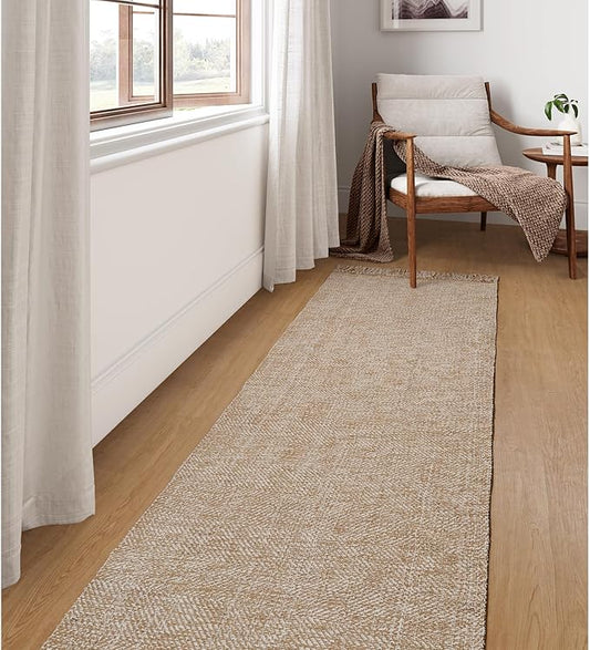 Collive Long Hallway Runner Rug 2.6' x 10', Washable Runner Indoor Entryway Rug, Tan/Cream Braided Woven Kitchen Runner Rugs Low-Profile Front Door Floor Carpet for Laundry Room Bedroom Doorway