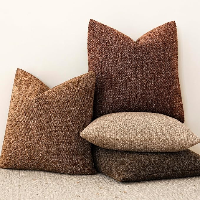 Foindtower Decorative Textured Boucle Throw Pillow Covers Accent Solid Pillow Cases Neutral Soft Cozy Couch Cushion Case for Chair Sofa Bedroom Living Room Home Decor 22x22 Inch,1PC,Hazel Brown
