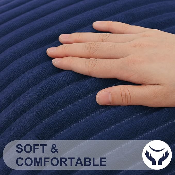 Simmore Decorative Spring Euro Sham Throw Pillow Covers 26x26 Set of 2, Soft Natural Plush Flannel Double-Sided Fluffy Couch Pillow Covers for Sofa Living Room, Navy Blue