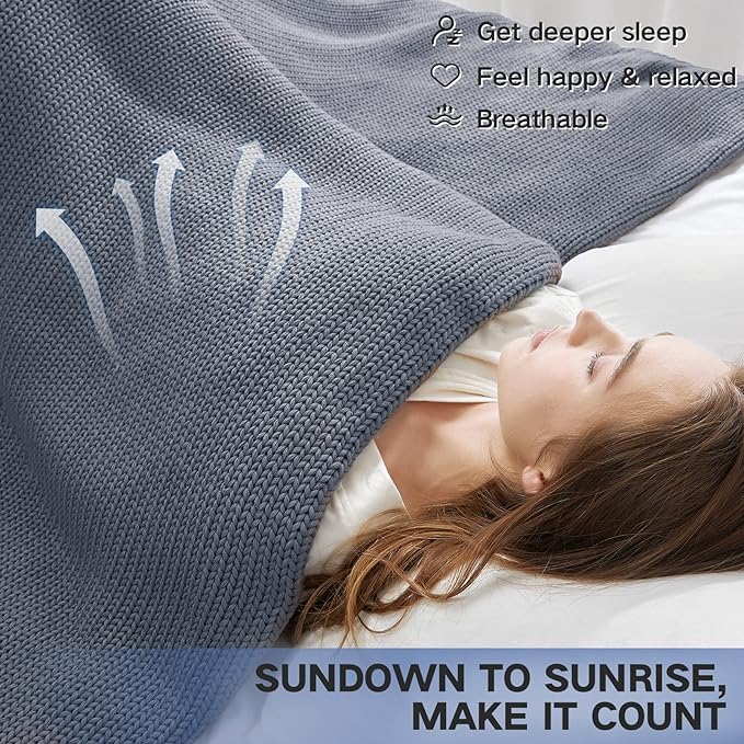 Guohaoi Knitted Weighted Blanket for Adults (Light Grey 60"x80" 25lbs) No Beads Cooling Throw Blanket for Hot Sleepers, Home Decor Breathable Chunky Knit Heavy Blanket Use on Queen/King Size Bed